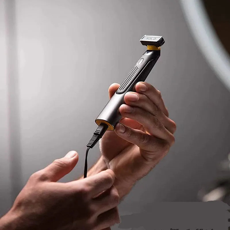 Wireless rechargeable precision shaver with LED light and ergonomic handle