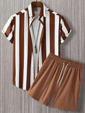 Men's beach style short sleeve shirt and shorts suit in polyester, available in multiple colours