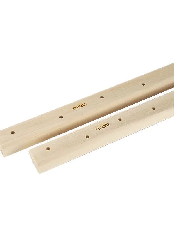 Set of three solid wooden hangboards for grip strength training, showing 12cm, 40cm, and 50cm sizes.