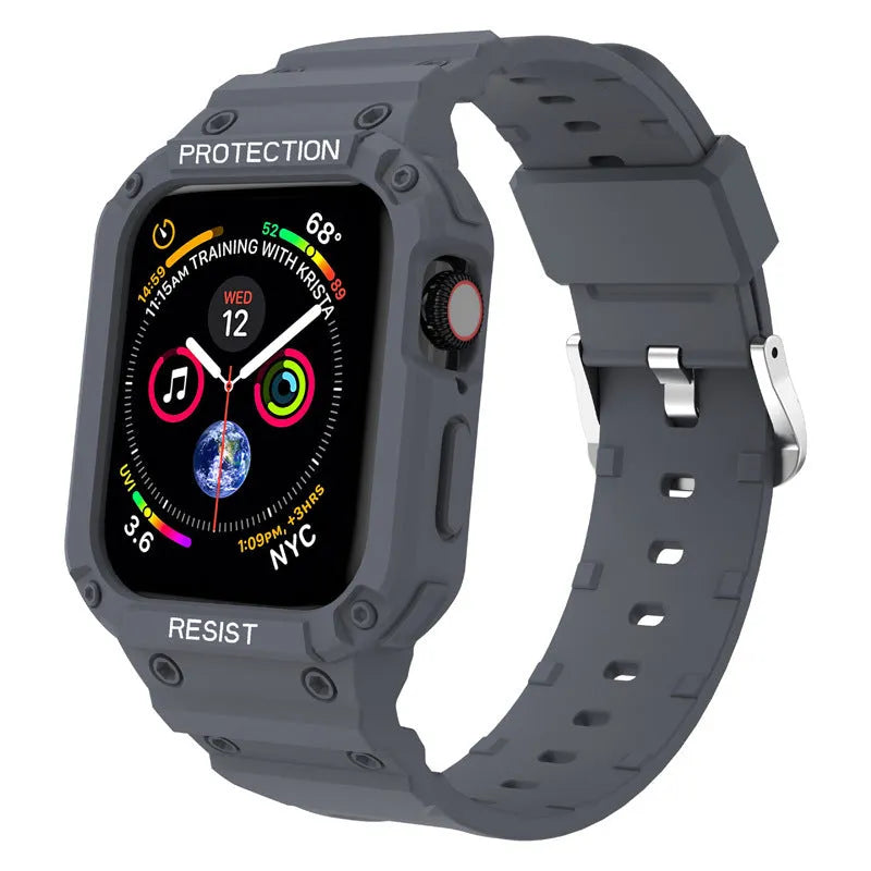 Apple Watch Series 8 protective case with integrated soft TPU sport strap in multiple colour options