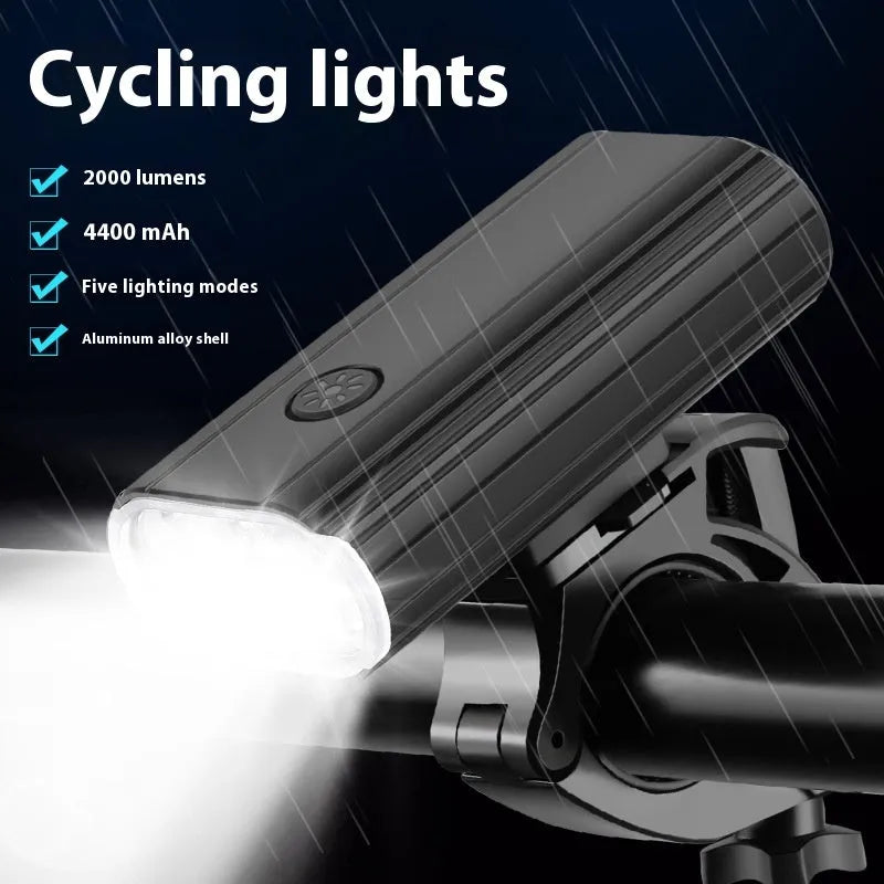 2000LM aluminium alloy bicycle headlight with 6 XPT beads, quick-release base, and USB Type-C port