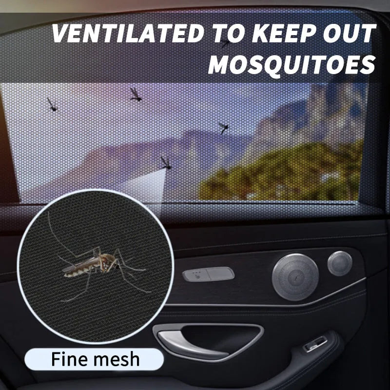 Set of five stretchy mesh car side window sunshades for front and rear windows on a vehicle.