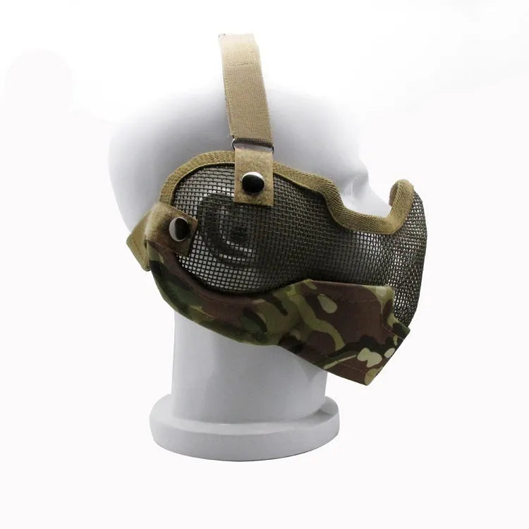 Carbon steel net mask head-mounted face shield for outdoor paintball airsoft protection in black colour