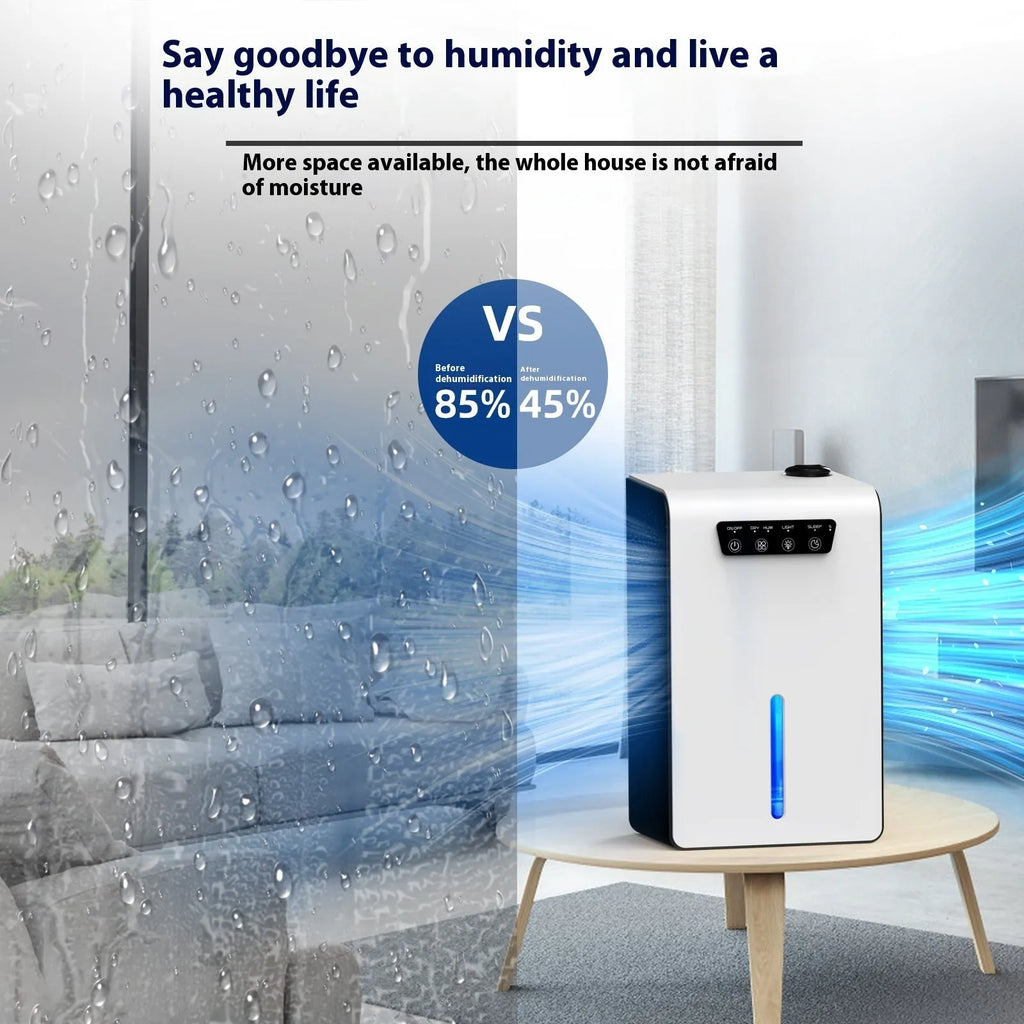 Milky white small household dehumidifier with reservoir for 10-20 square metre rooms