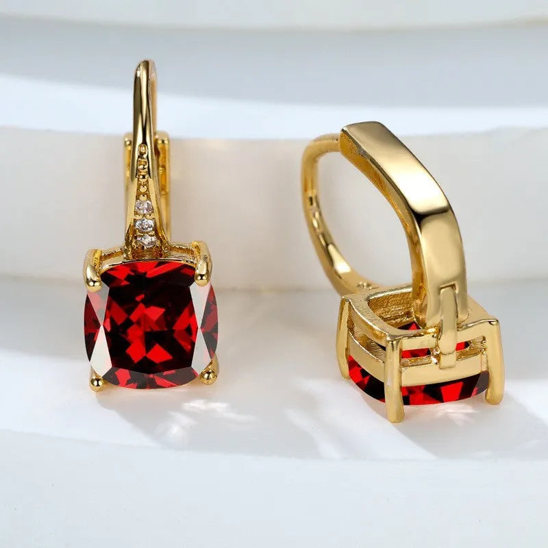 Korean style geometric square zircon ear hook earrings in electroplated copper with hook fastening