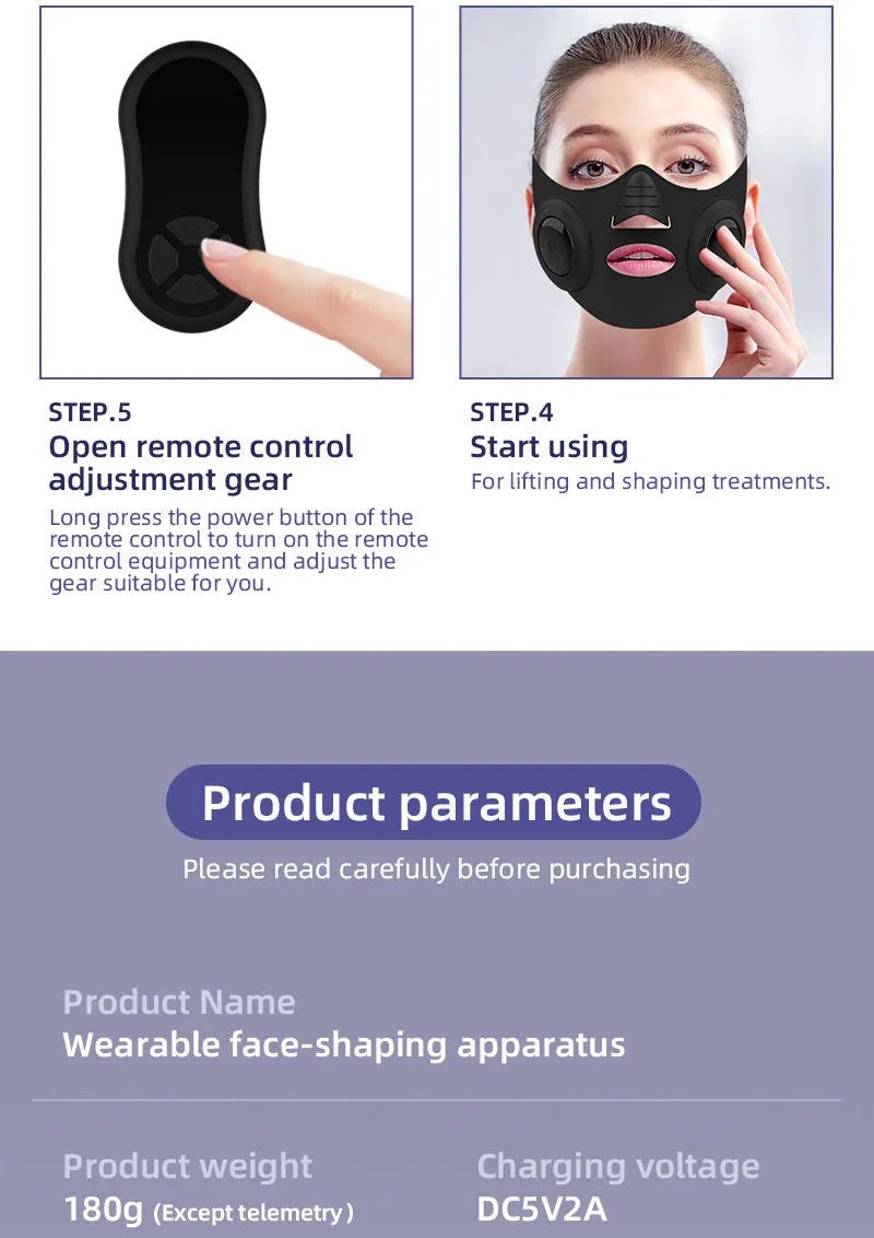 Black photon facial beauty mask device with USB cable for home skincare treatment.