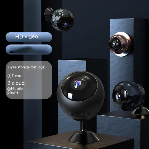 1080p wireless WiFi surveillance camera with ABS housing on a flat surface.