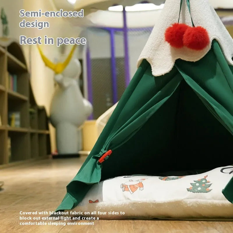 Semi-closed thickened cloth cat house with brown mat, suitable for indoor use, 50x50x68cm size option
