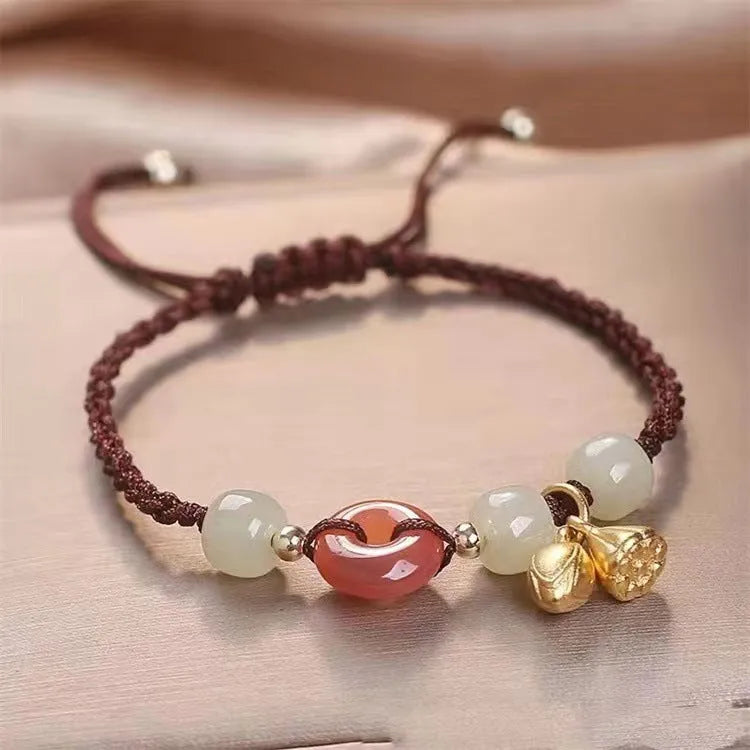 Hetian jade peace buckle two shihuan bracelet with blue strap showing simple constellation design