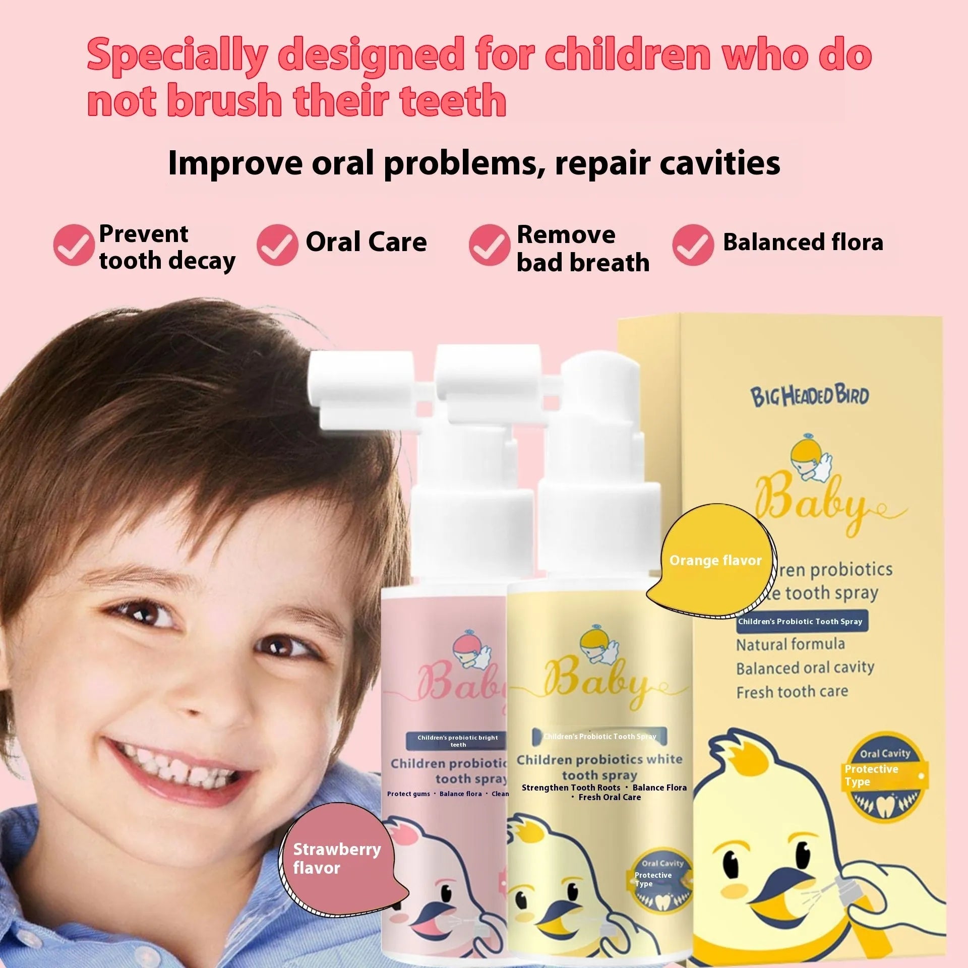 Children's probiotics white teeth cleaning spray bottle, 40ml anticavity oral spray