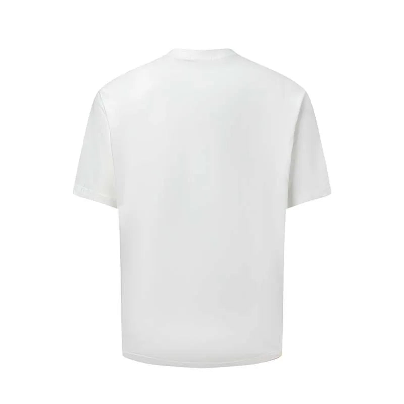 Men's blue cotton blend t-shirt with printed letter design showing loose fit and round neck