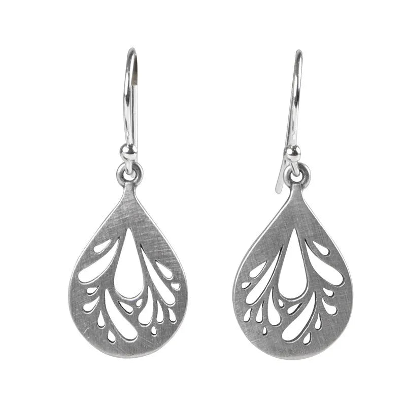 925 silver hollow water drop earrings for women, small drop shape in silver colour