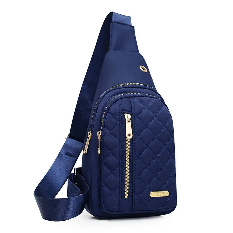 New crossbody Oxford cloth breathable chest bag with plaid detail in dark blue and pink colour options