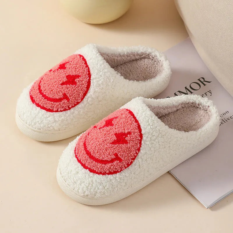 Plush home slippers with non-slip PVC sole in big love colour design for adult female sizes