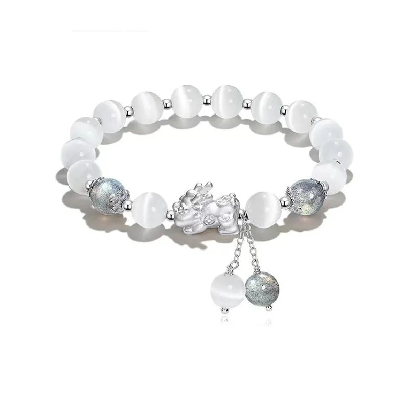 Natural black agate crystal bracelet with 10mm wave-shaped beads in gray colour