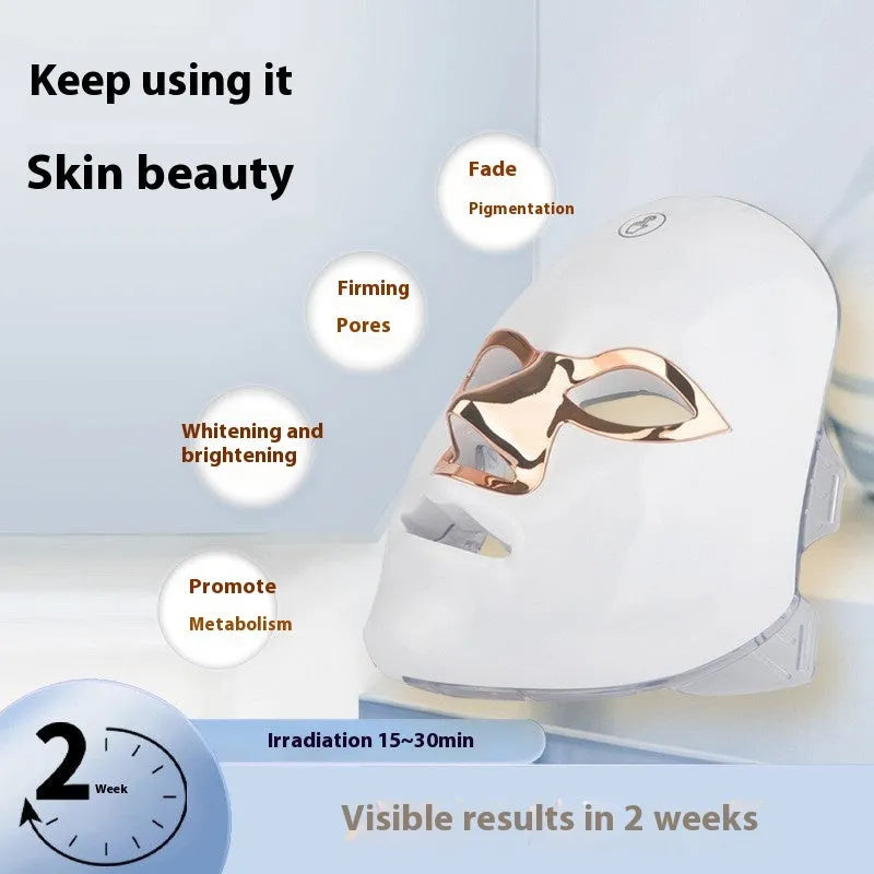 Rechargeable LED beauty mask for facial light therapy with manual touch controls in black gold edge colour