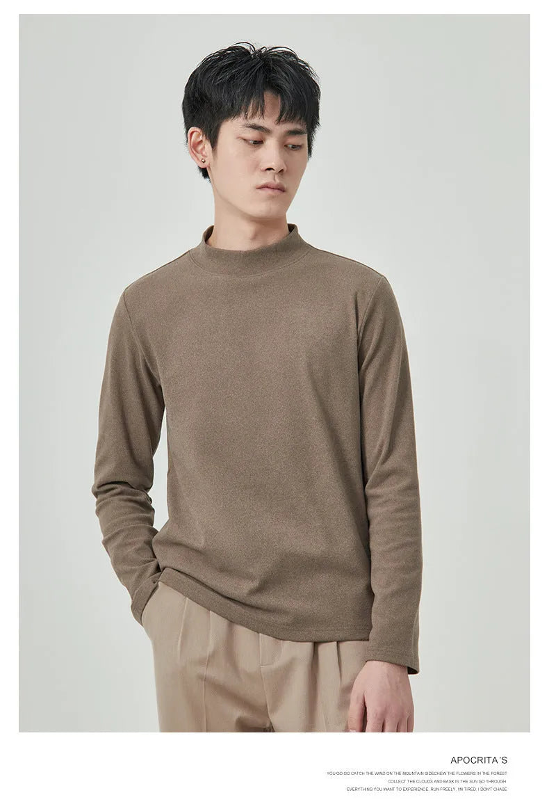 Men's Dralon half-high collar long sleeve solid colour pullover t-shirt autumn winter