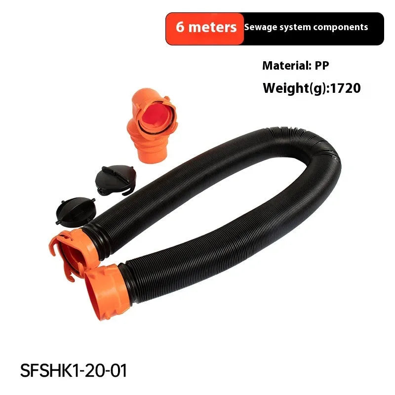 PP 90 degree sewage hose rotary elbow joint on black background showing hose and connector option