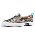 Breathable slip-on canvas sneakers in khaki, gray green, and all black with vulcanised rubber sole