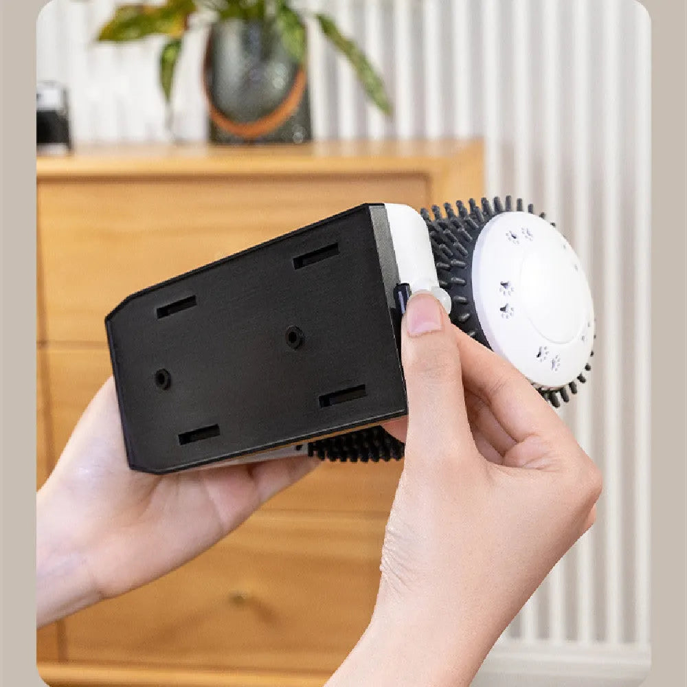 White automatic cat self groomer wall corner brush with ABS frame and silicone bristles, 133 x 96 x 160mm