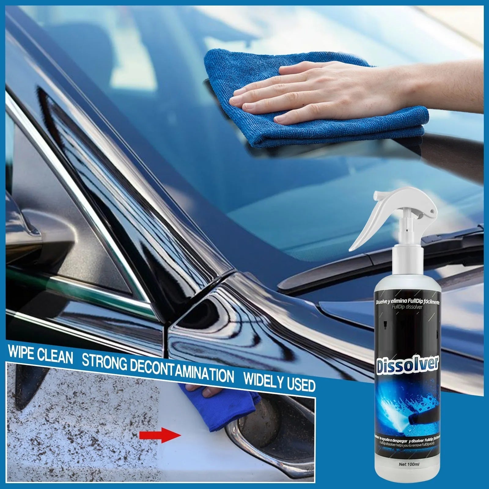 Car foam cleaning agent 100ml bottle for paint and interior stain removal