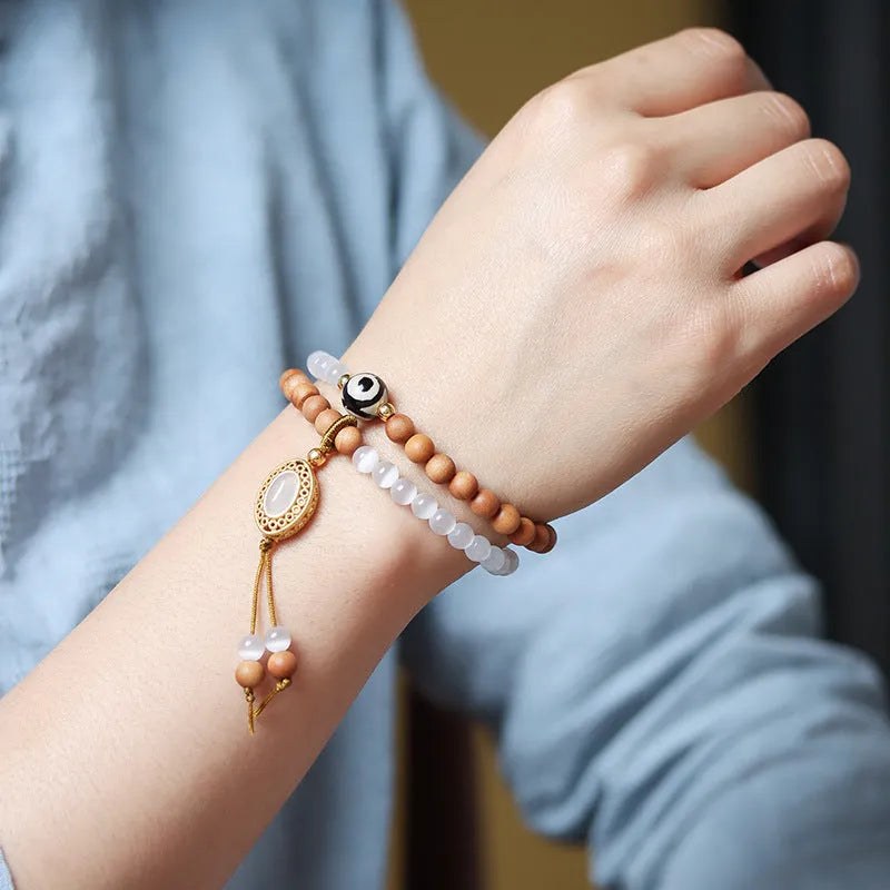 Polished sandalwood opal double ring women's bracelet in Barbie sandalwood double circle opal Tibetan beads colour