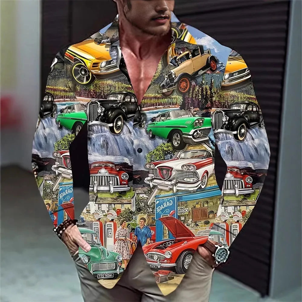 Hawaiian style men's long sleeve floral cardigan shirt in polyester with loose fit