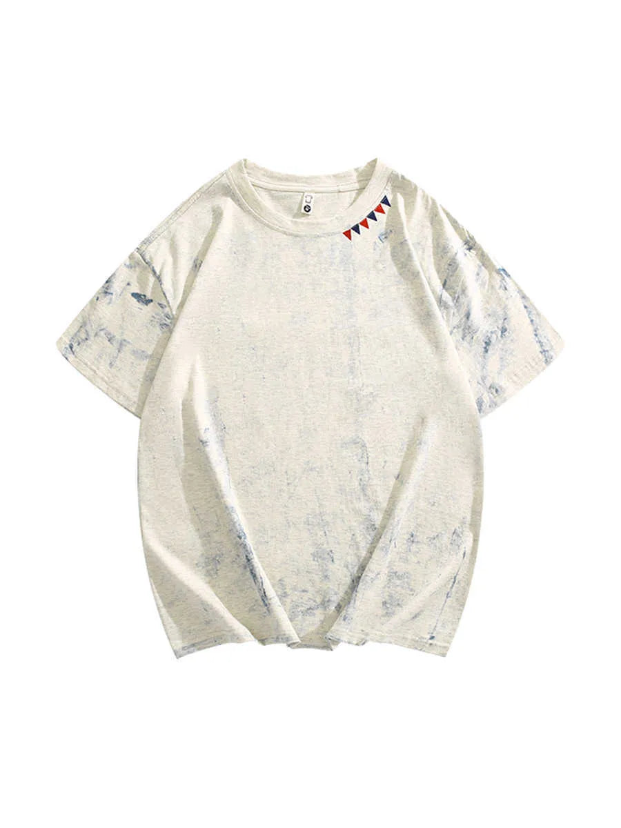 Tie dye full printing paint short sleeve t-shirt loose fit round neck in Gray colour