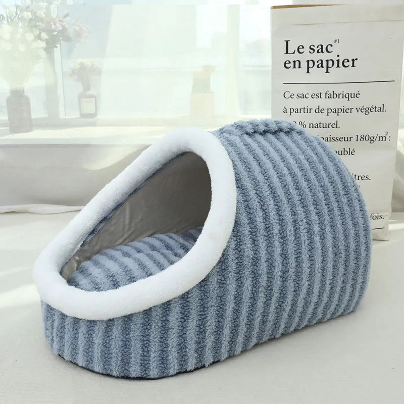 Thickened three-dimensional cat nest in blue, double-piece design, available in macaron colours