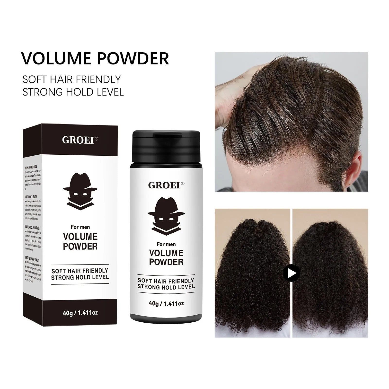 40g hair styling powder for oil control and volume, setting powder in black container