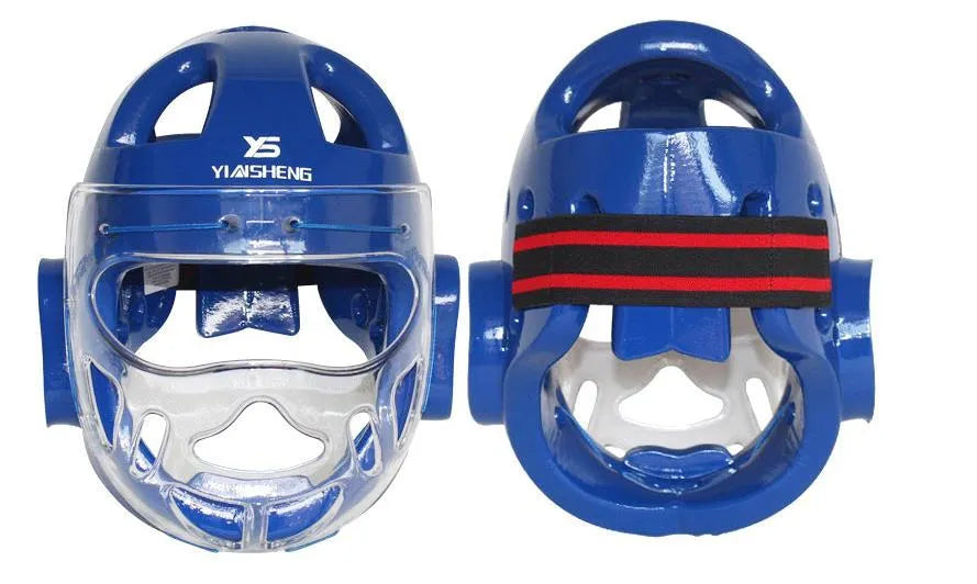 Karate helmet protective equipment for boxing in white, blue, or red colours available in S, M, L, XL sizes