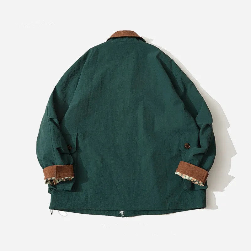 Green and apricot contrast colour casual jacket with side seam pockets and regular long sleeves