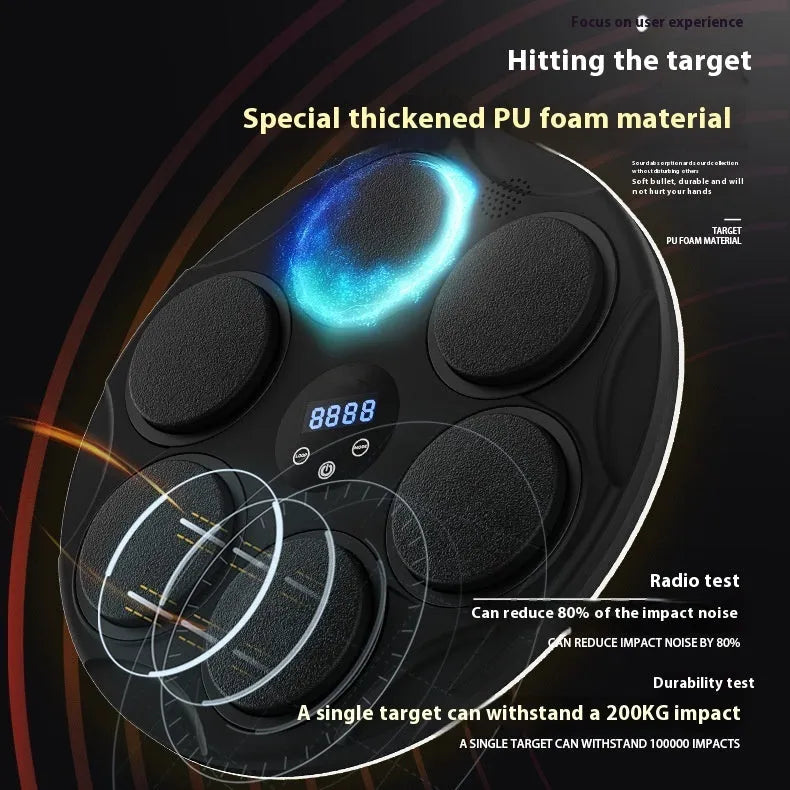 Smart Bluetooth music boxing target with black coloured lights and PU surface for home fitness training