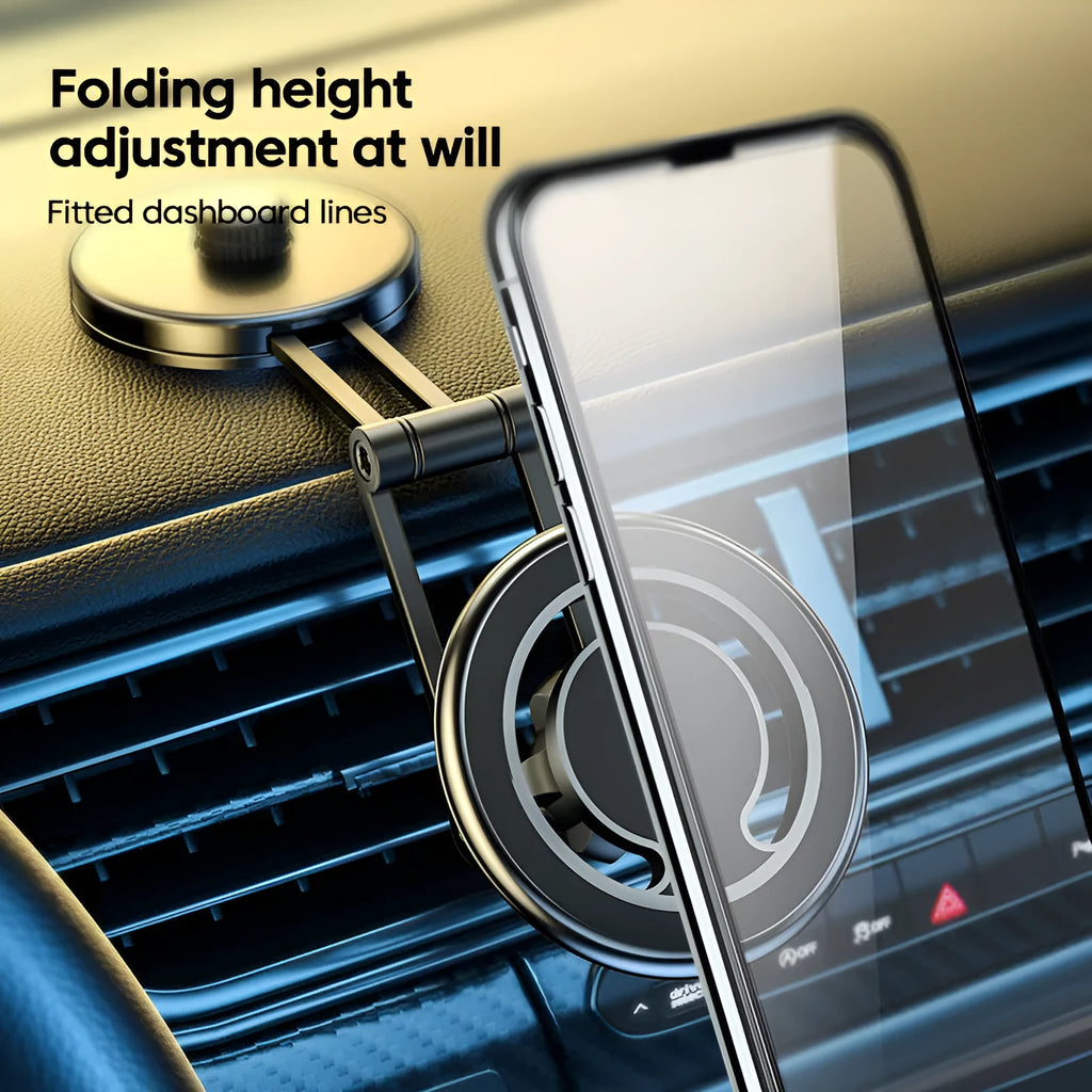 Telescopic folding car phone holder with magnetic suction dashboard attachment