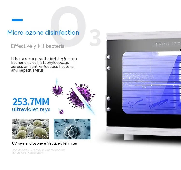 Silver mini UV sterilizer with stainless steel chamber for beauty tool disinfection
