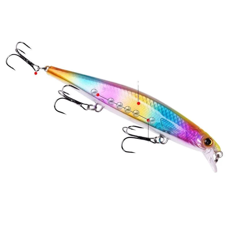 Eight colour options of 11cm 13.5g slow sinking tossing submerged suspended mino lure fishing bait