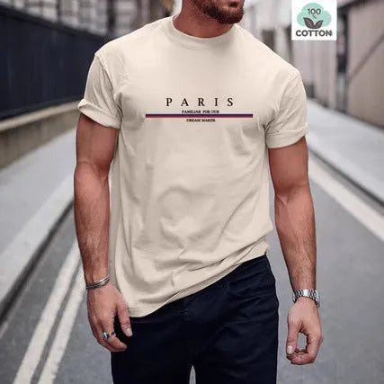 Men's loose fit short-sleeved T-shirt with letter printing in pure cotton fabric