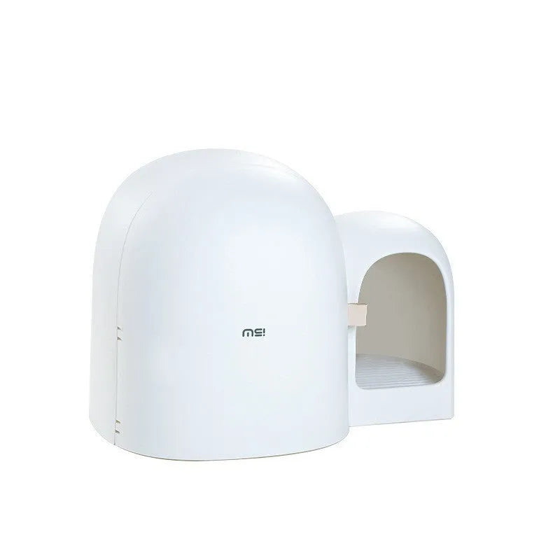 Fully enclosed oversized cat litter box in Aurora White with high sides for litter containment