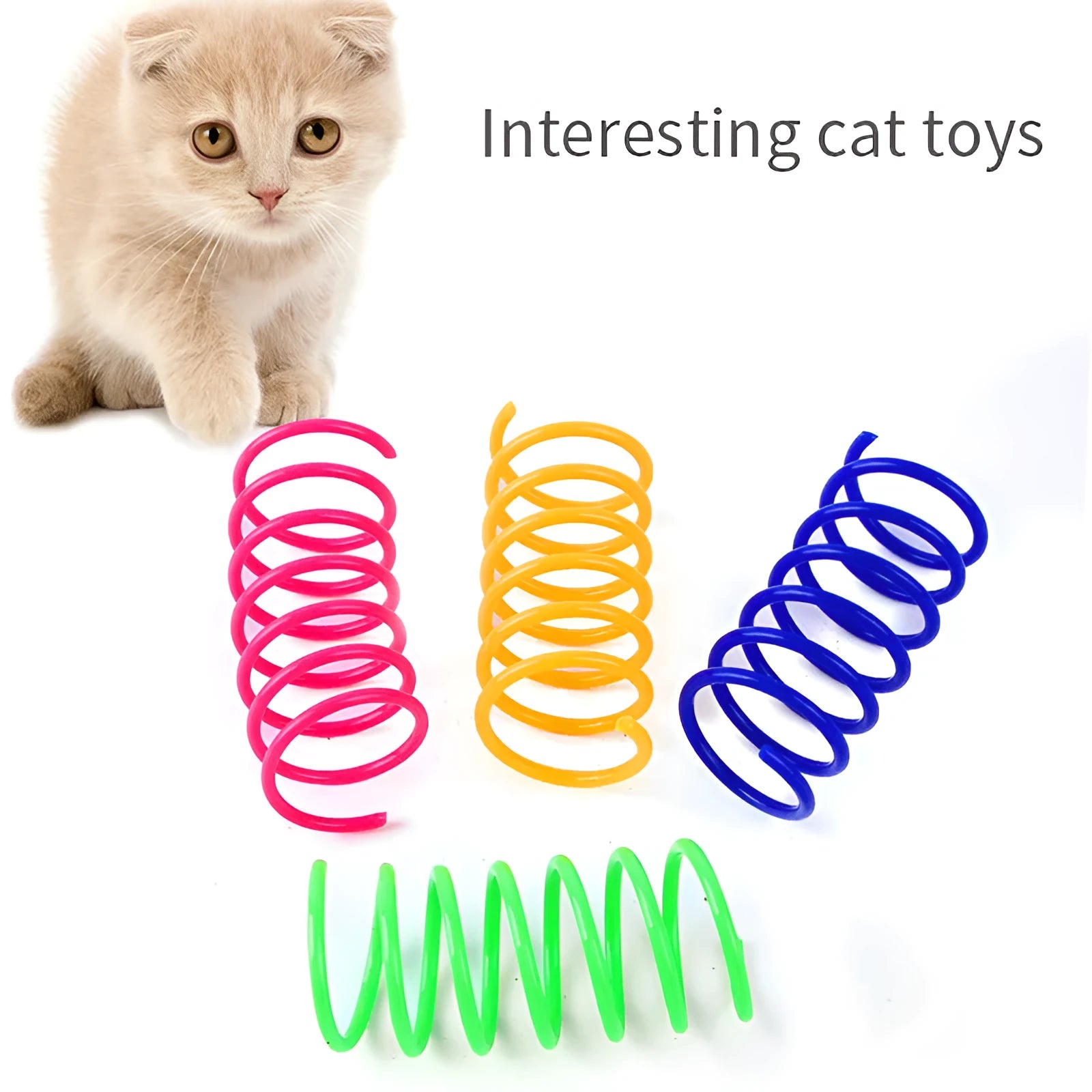 Plastic cat spring toy coil spiral in assorted colours, 5.5cm length, 4 or 8 pack, heavy gauge