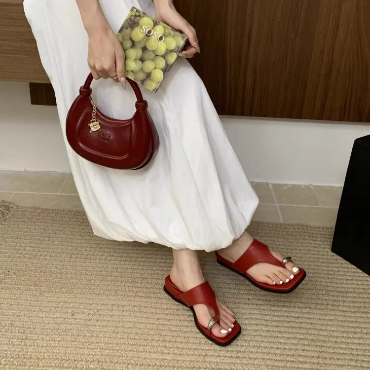 Wedge flip-flops in Roman style with microfiber upper and square head toe, available in multiple colours