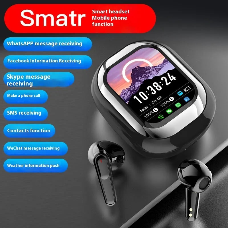 TWS in-ear Bluetooth headset with screen, sports style, ABS material, black or white colour, in-ear fit