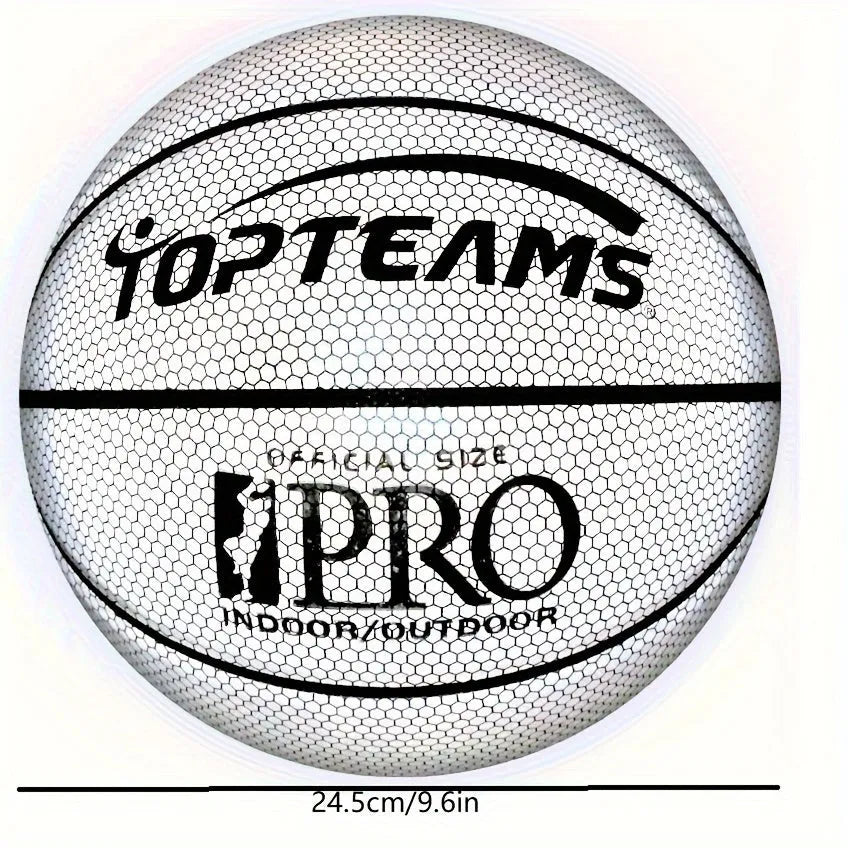 No. 7 size basketball with holographic reflective surface in Chroma and White colour options.