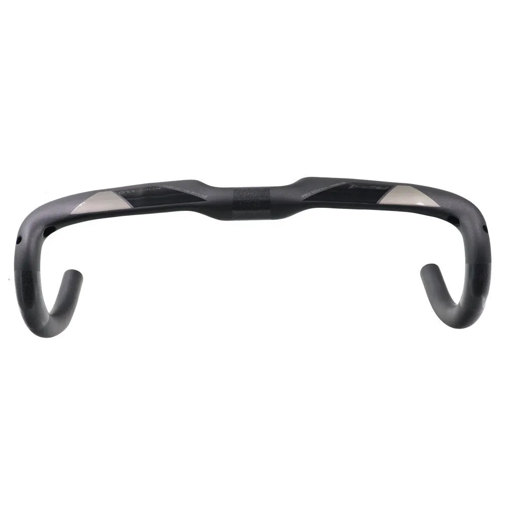 Wei Bike matt carbon fibre road bike drop handlebar, bent shape, black finish, on white background