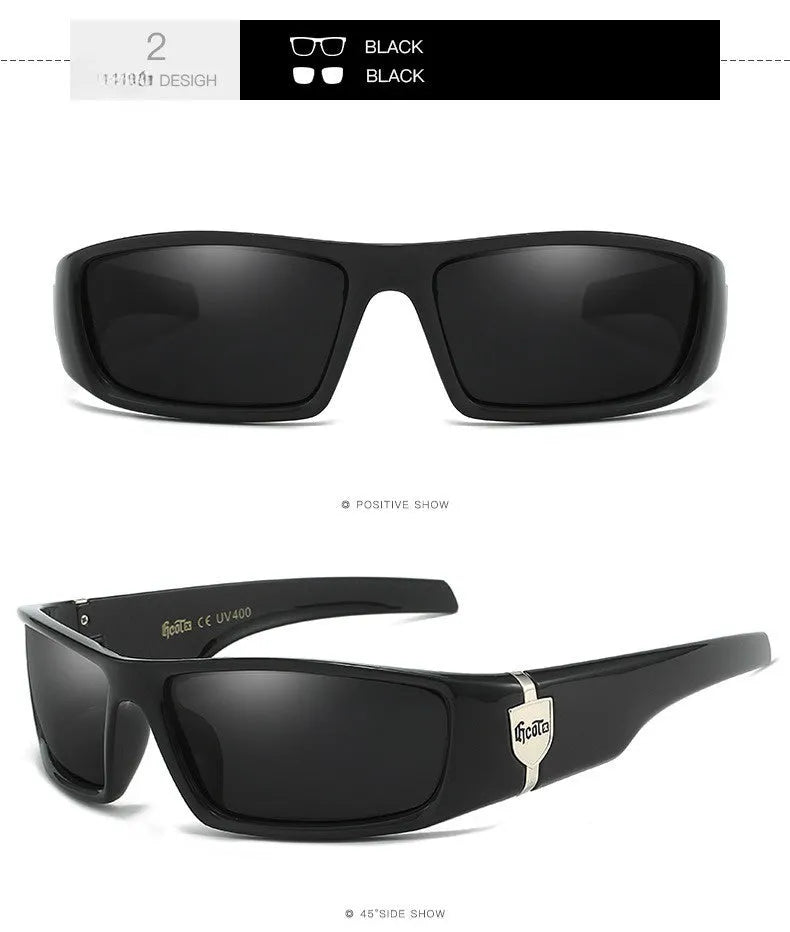 Bandit style West Coast hip hop polarized sunglasses with box frame in multiple colours