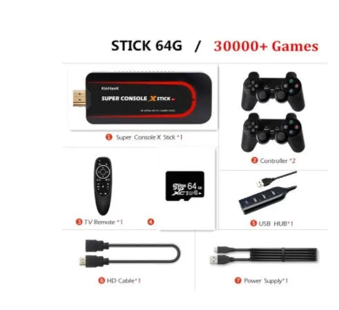 64-bit retro video game console with HDMI port and handheld design