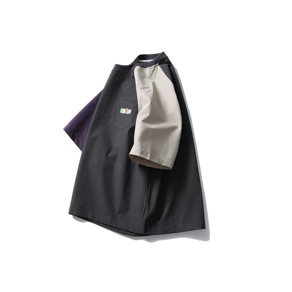 Dark grey loose fit raglan sleeve t-shirt with contrast colour details and short sleeves
