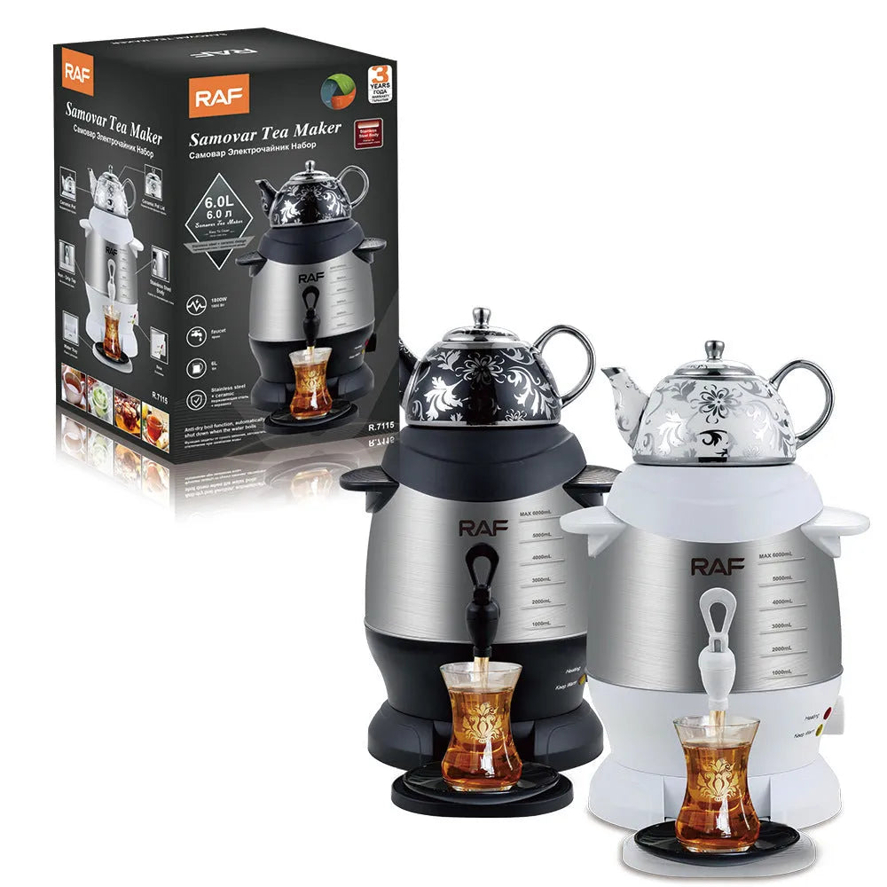 Double-layer stainless steel kettle 6L black with button operation and chassis heating