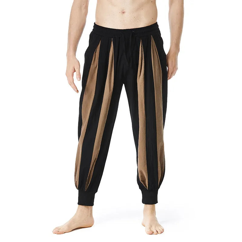 Men's straight-leg casual trousers in brown, khaki, red, or yellow for spring wear.