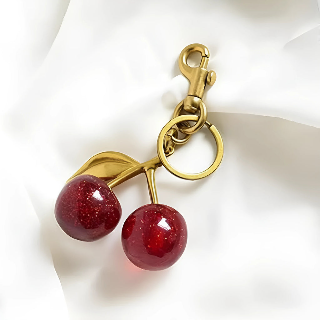 Red zinc alloy three-dimensional cherry keyring pendant for bags