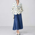 Women's printed polyester suit jacket with lace-up collar and waist-tight fit